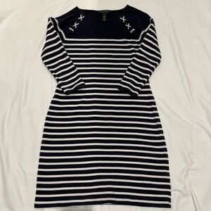 Lauren Ralph Lauren Navy Striped Dress, Sz Small, 100% cotton